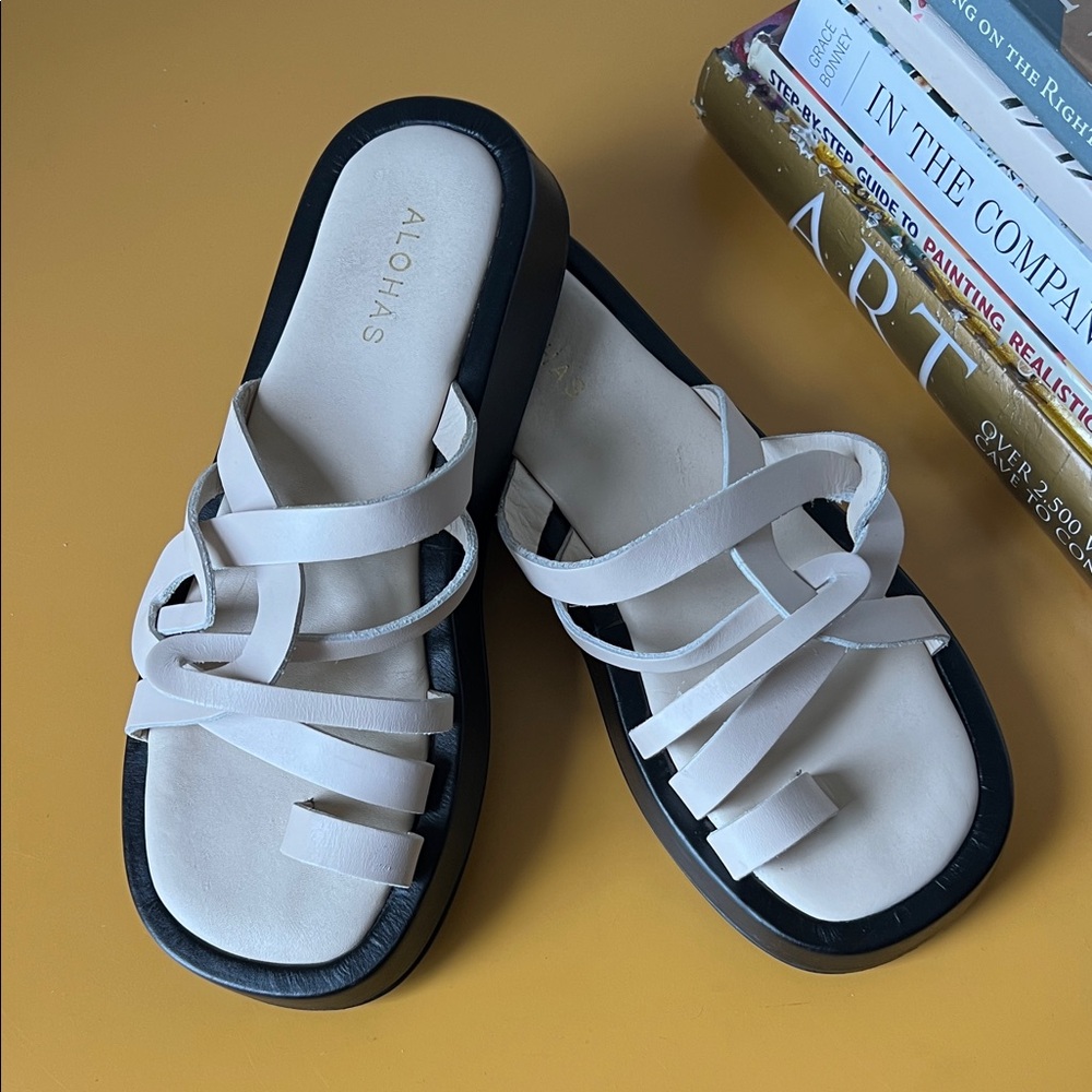 ALOHAS ‘Cool’ Chunky Leather Sandals in Cream - Picture 10 of 12